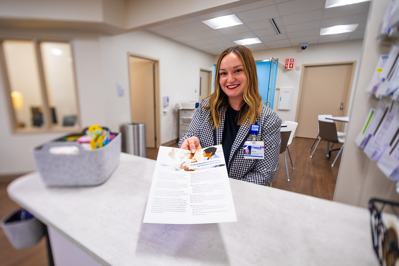 Greeter Smiles at the Oklahoma Children's Hospital Family Resource Center